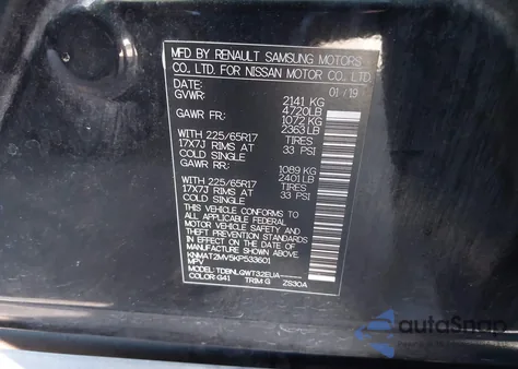 2019 Nissan Rogue Sv z USA, uszkodzony, nr VIN KNMAT2MV5KP533601